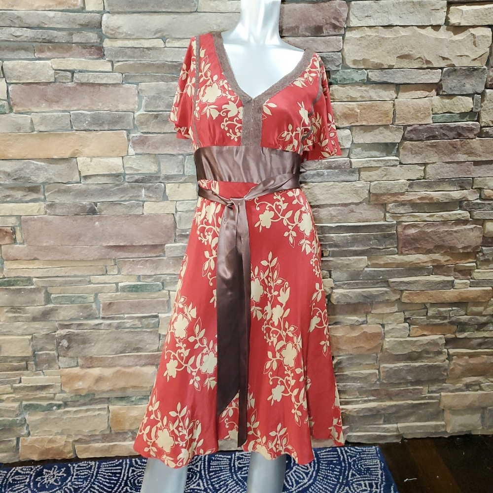 Anthropologie Maeve Red Floral Kimono Dress sz 8